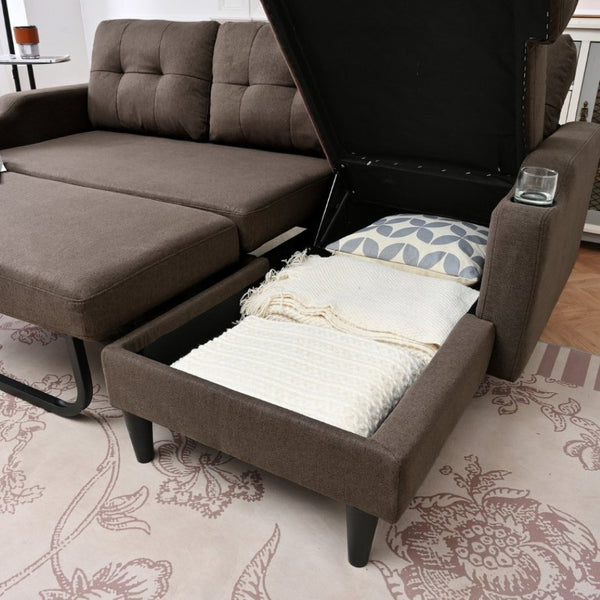 English Elm Sofa with Hidden Storage Solid Wood Frame Fabric Upholstery for Living Rooms Brown W680S00104