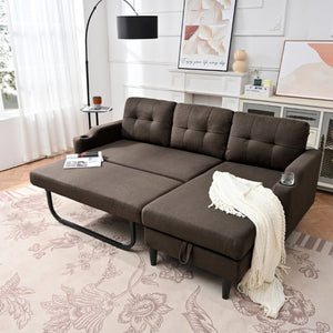 English Elm Sofa with Hidden Storage Solid Wood Frame Fabric Upholstery for Living Rooms Brown W680S00104