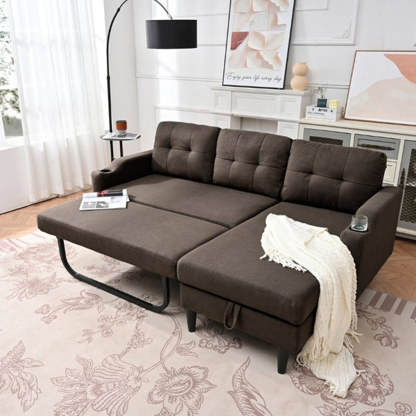 English Elm Sofa with Hidden Storage Solid Wood Frame Fabric Upholstery for Living Rooms Brown W680S00104