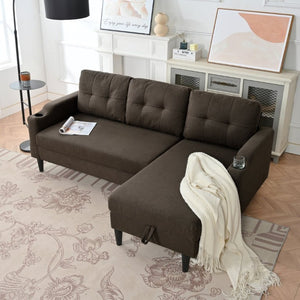 English Elm Sofa with Hidden Storage Solid Wood Frame Fabric Upholstery for Living Rooms Brown W680S00104