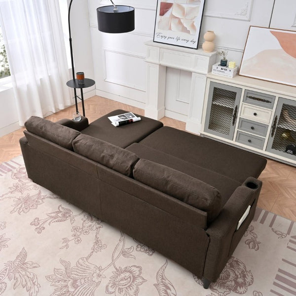 English Elm Sofa with Hidden Storage Solid Wood Frame Fabric Upholstery for Living Rooms Brown W680S00104
