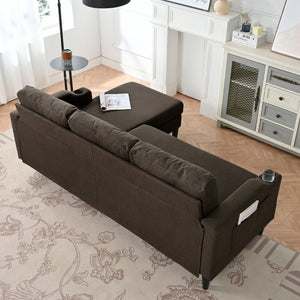 English Elm Sofa with Hidden Storage Solid Wood Frame Fabric Upholstery for Living Rooms Brown W680S00104