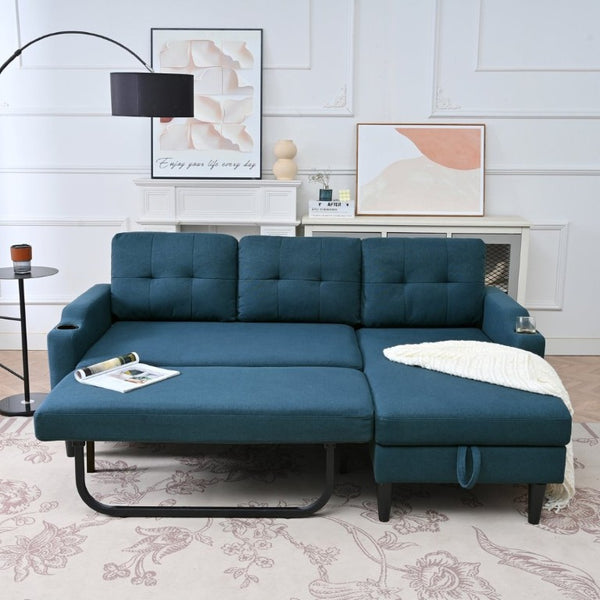 English Elm Sofa with Hidden Storage Solid Wood Frame Fabric Upholstery for Living Rooms Blue W680S00105