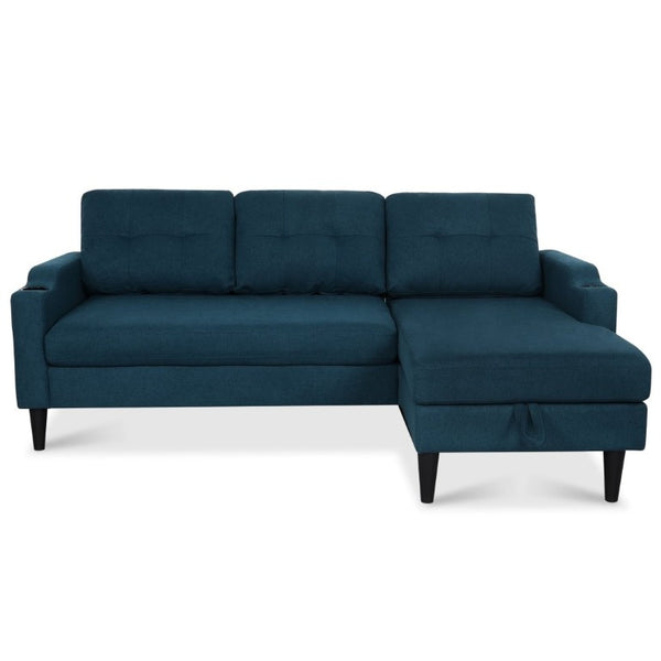English Elm Sofa with Hidden Storage Solid Wood Frame Fabric Upholstery for Living Rooms Blue W680S00105