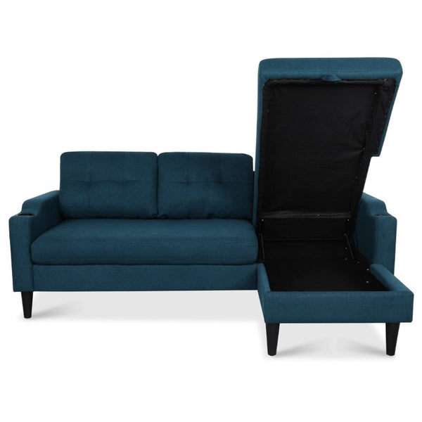English Elm Sofa with Hidden Storage Solid Wood Frame Fabric Upholstery for Living Rooms Blue W680S00105