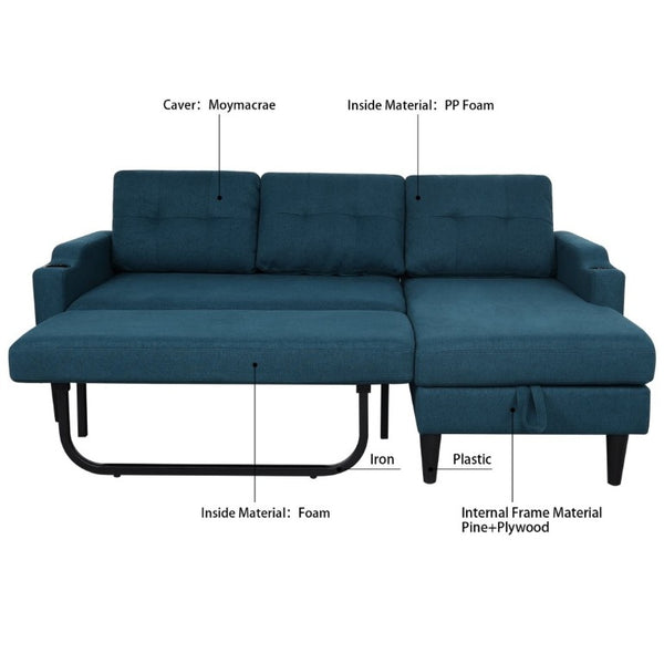 English Elm Sofa with Hidden Storage Solid Wood Frame Fabric Upholstery for Living Rooms Blue W680S00105
