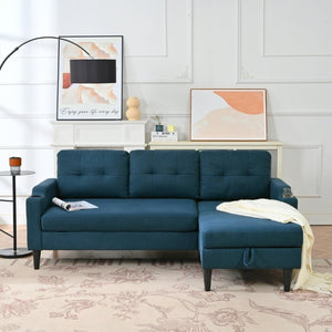 English Elm Sofa with Hidden Storage Solid Wood Frame Fabric Upholstery for Living Rooms Blue W680S00105