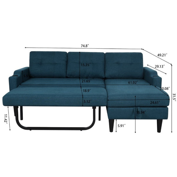 English Elm Sofa with Hidden Storage Solid Wood Frame Fabric Upholstery for Living Rooms Blue W680S00105