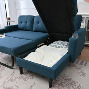 English Elm Sofa with Hidden Storage Solid Wood Frame Fabric Upholstery for Living Rooms Blue W680S00105