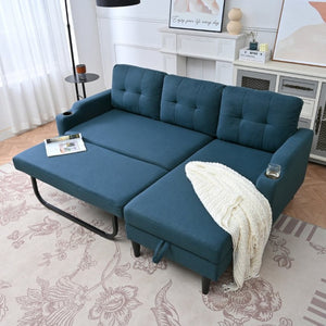 English Elm Sofa with Hidden Storage Solid Wood Frame Fabric Upholstery for Living Rooms Blue W680S00105