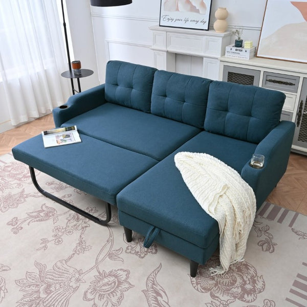 English Elm Sofa with Hidden Storage Solid Wood Frame Fabric Upholstery for Living Rooms Blue W680S00105