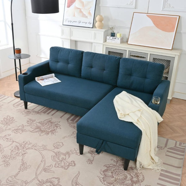 English Elm Sofa with Hidden Storage Solid Wood Frame Fabric Upholstery for Living Rooms Blue W680S00105