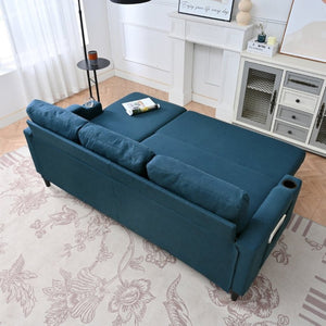English Elm Sofa with Hidden Storage Solid Wood Frame Fabric Upholstery for Living Rooms Blue W680S00105