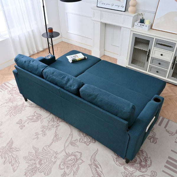 English Elm Sofa with Hidden Storage Solid Wood Frame Fabric Upholstery for Living Rooms Blue W680S00105
