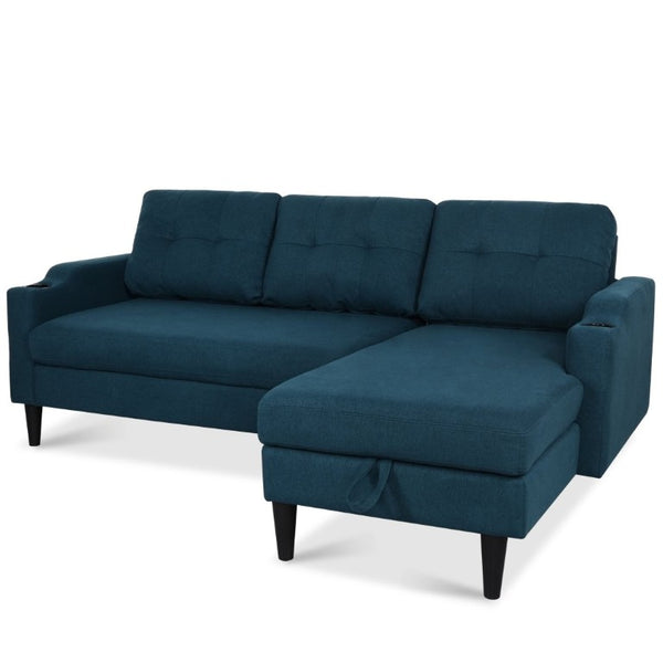 English Elm Sofa with Hidden Storage Solid Wood Frame Fabric Upholstery for Living Rooms Blue W680S00105