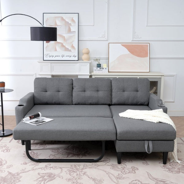 English Elm Sofa with Hidden Storage Solid Wood Frame Fabric Upholstery for Living Rooms Grey W680S00106