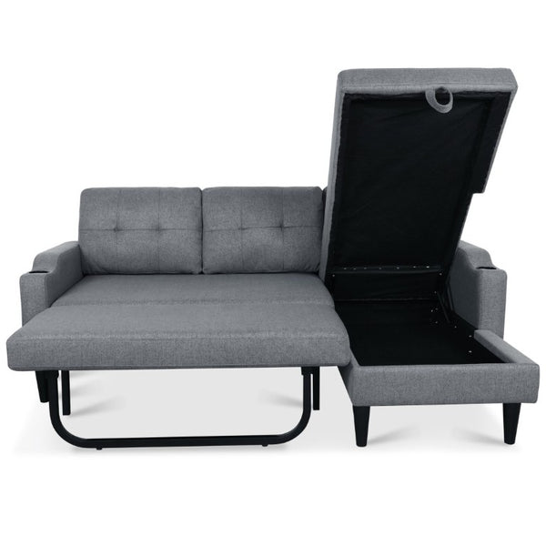 English Elm Sofa with Hidden Storage Solid Wood Frame Fabric Upholstery for Living Rooms Grey W680S00106