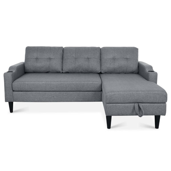 English Elm Sofa with Hidden Storage Solid Wood Frame Fabric Upholstery for Living Rooms Grey W680S00106