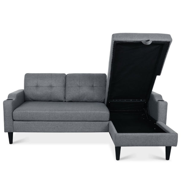 English Elm Sofa with Hidden Storage Solid Wood Frame Fabric Upholstery for Living Rooms Grey W680S00106