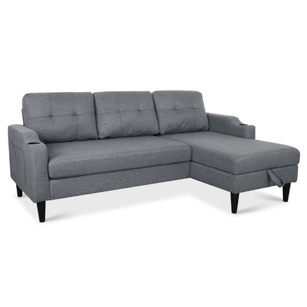 English Elm Sofa with Hidden Storage Solid Wood Frame Fabric Upholstery for Living Rooms Grey W680S00106
