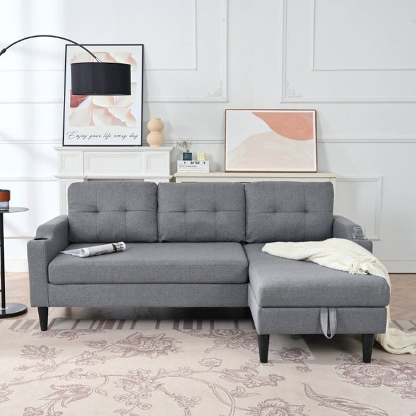 English Elm Sofa with Hidden Storage Solid Wood Frame Fabric Upholstery for Living Rooms Grey W680S00106