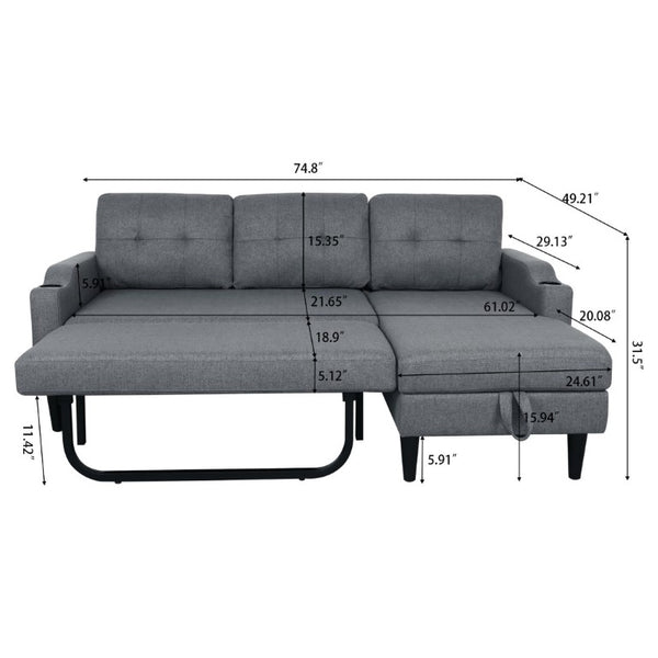 English Elm Sofa with Hidden Storage Solid Wood Frame Fabric Upholstery for Living Rooms Grey W680S00106