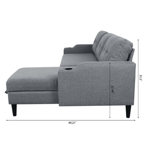 English Elm Sofa with Hidden Storage Solid Wood Frame Fabric Upholstery for Living Rooms Grey W680S00106