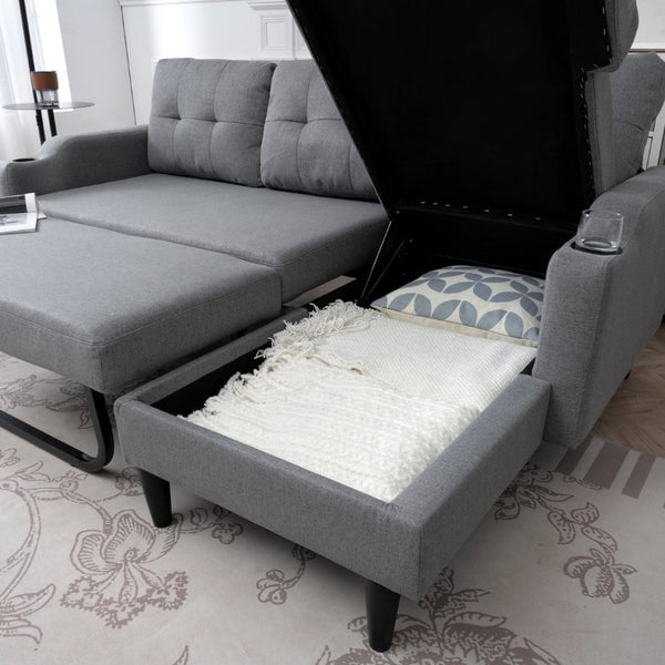 English Elm Sofa with Hidden Storage Solid Wood Frame Fabric Upholstery for Living Rooms Grey W680S00106