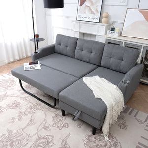 English Elm Sofa with Hidden Storage Solid Wood Frame Fabric Upholstery for Living Rooms Grey W680S00106