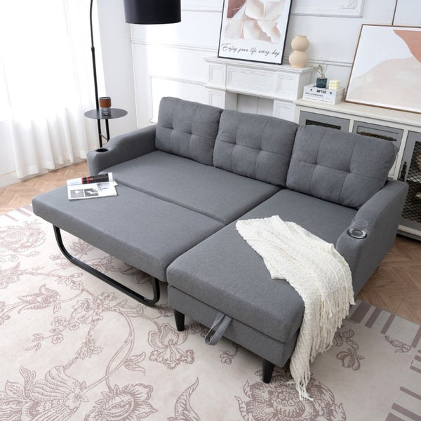 English Elm Sofa with Hidden Storage Solid Wood Frame Fabric Upholstery for Living Rooms Grey W680S00106