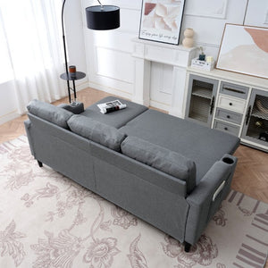English Elm Sofa with Hidden Storage Solid Wood Frame Fabric Upholstery for Living Rooms Grey W680S00106