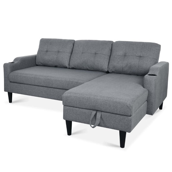 English Elm Sofa with Hidden Storage Solid Wood Frame Fabric Upholstery for Living Rooms Grey W680S00106