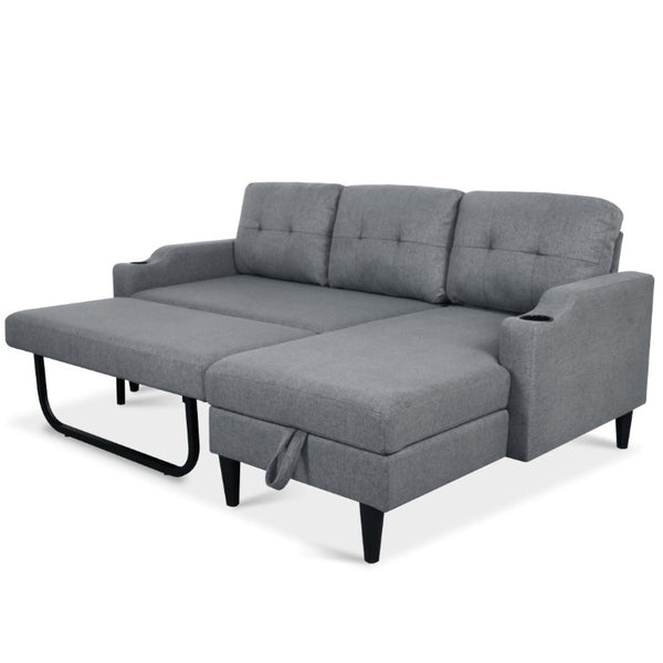 English Elm Sofa with Hidden Storage Solid Wood Frame Fabric Upholstery for Living Rooms Grey W680S00106