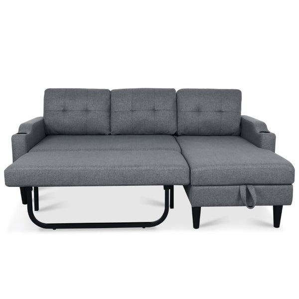English Elm Sofa with Hidden Storage Solid Wood Frame Fabric Upholstery for Living Rooms Grey W680S00106