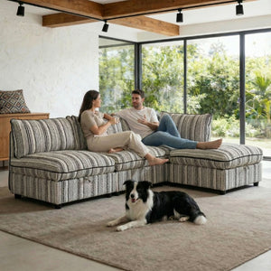 English Elm 4 Seat Modular Sectional Sleeper Sofa with Hidden Storage and Striped Upholstery W680S00163