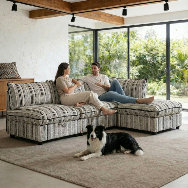 English Elm 4 Seat Modular Sectional Sleeper Sofa with Hidden Storage and Striped Upholstery W680S00163