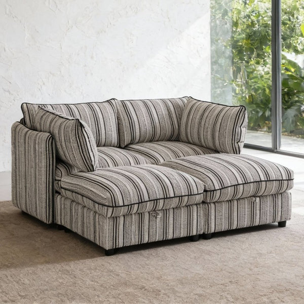 English Elm 4 Seat Modular Sectional Sleeper Sofa with Hidden Storage and Striped Upholstery W680S00163