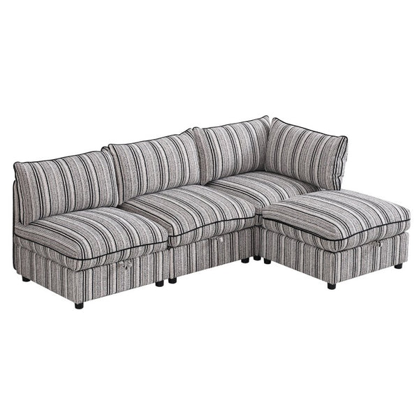 English Elm 4 Seat Modular Sectional Sleeper Sofa with Hidden Storage and Striped Upholstery W680S00163