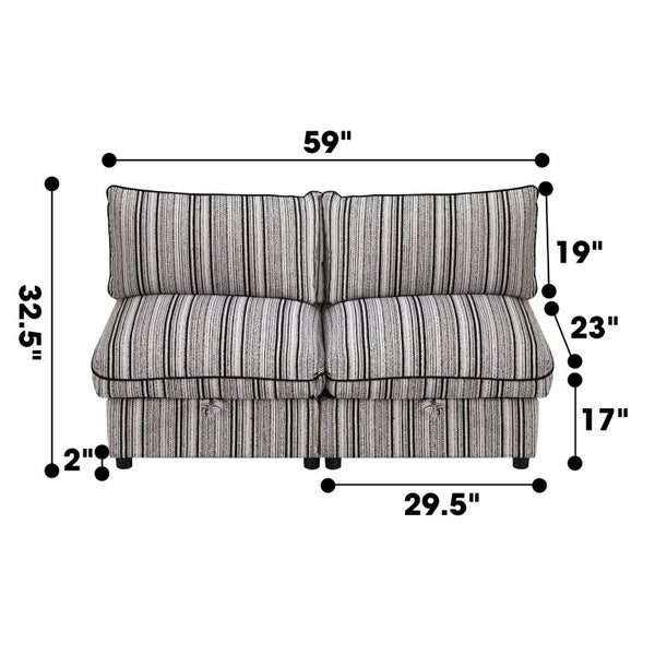 English Elm 4 Seat Modular Sectional Sleeper Sofa with Hidden Storage and Striped Upholstery W680S00163