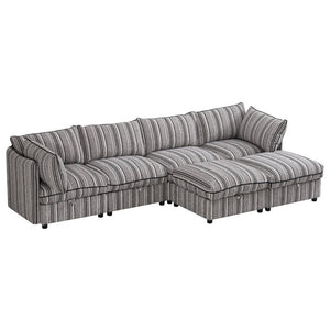 English Elm 6-Seat Modular Sectional Sleeper Sofa with Hidden Storage and Striped Fabric for Living Rooms W680S00164