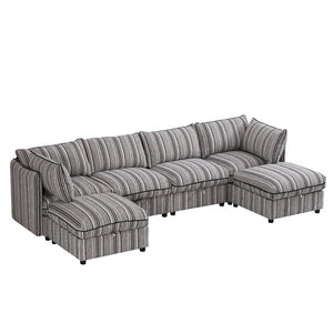 English Elm 6-Seat Modular Sectional Sleeper Sofa with Hidden Storage and Striped Fabric for Living Rooms W680S00164