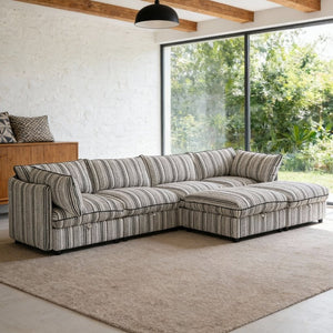 English Elm 6-Seat Modular Sectional Sleeper Sofa with Hidden Storage and Striped Fabric for Living Rooms W680S00164