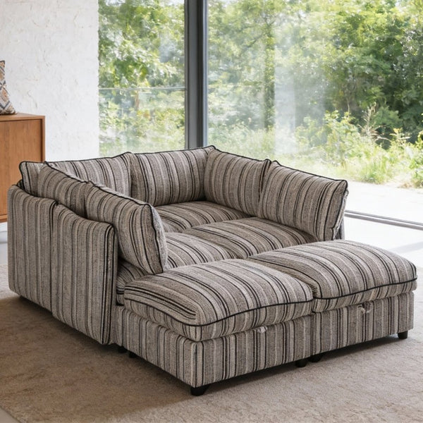 English Elm 6-Seat Modular Sectional Sleeper Sofa with Hidden Storage and Striped Fabric for Living Rooms W680S00164