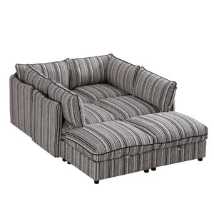 English Elm 6-Seat Modular Sectional Sleeper Sofa with Hidden Storage and Striped Fabric for Living Rooms W680S00164