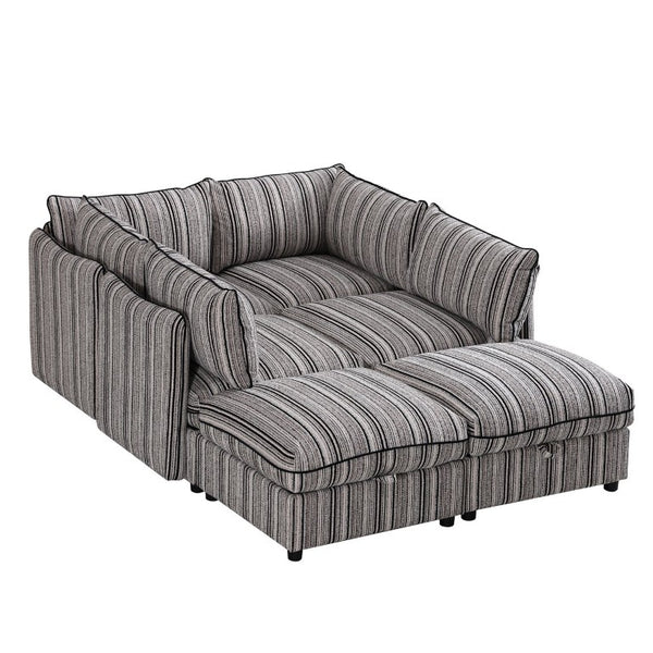 English Elm 6-Seat Modular Sectional Sleeper Sofa with Hidden Storage and Striped Fabric for Living Rooms W680S00164
