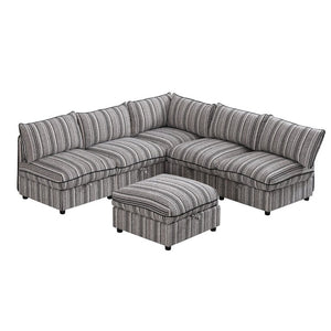 English Elm 6-Seat Modular Sectional Sleeper Sofa with Hidden Storage and Striped Fabric for Living Rooms W680S00164