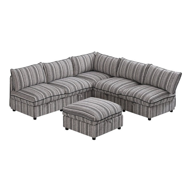 English Elm 6-Seat Modular Sectional Sleeper Sofa with Hidden Storage and Striped Fabric for Living Rooms W680S00164