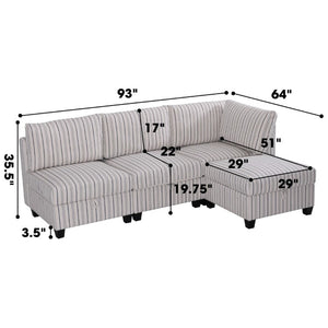 English Elm Modular Sectional with Hidden Storage in Every Seat Flexible Fabric Living Room Sofa W680S00166