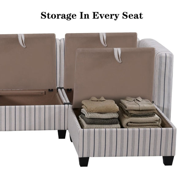 English Elm Modular Sectional with Hidden Storage in Every Seat Flexible Fabric Living Room Sofa W680S00166