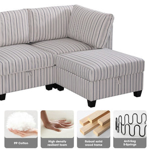 English Elm Modular Sectional with Hidden Storage in Every Seat Flexible Fabric Living Room Sofa W680S00166